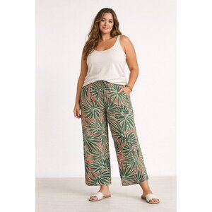 🌴 Sigrid Olsen 100% Linen Tropical Palm Wide Leg Pants Large 🌴